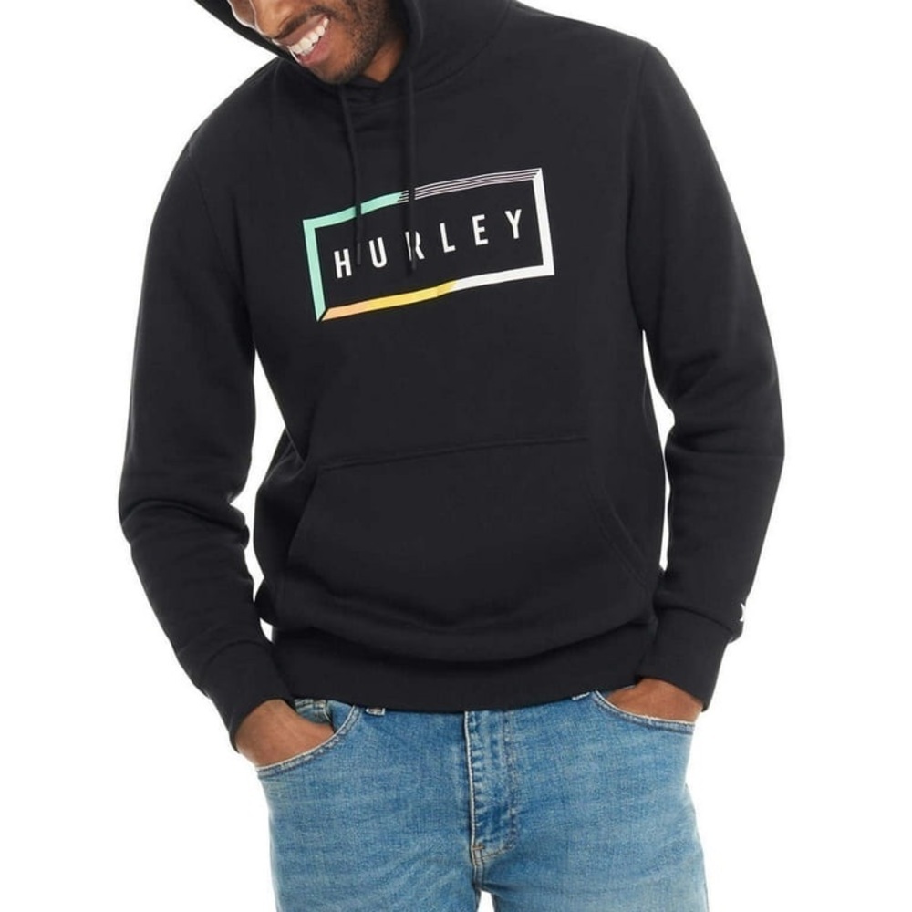 Hurley Black Hoodie Sweatshirt Men’s Large Logo Graphic Pullover